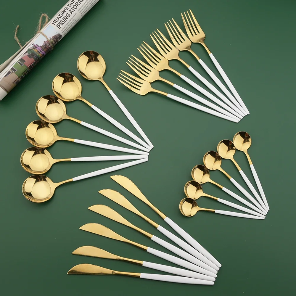 Gold Cutlery Flatware - Set di posate da 16/24/32/48 pezzi,
